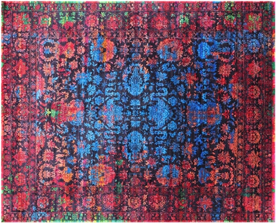 Black Hand Knotted Silk Persian Rug 8' 2" X 10' 1" - Q5960