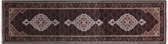 Runner Wool & Silk Persian Tabriz Hand Knotted Rug