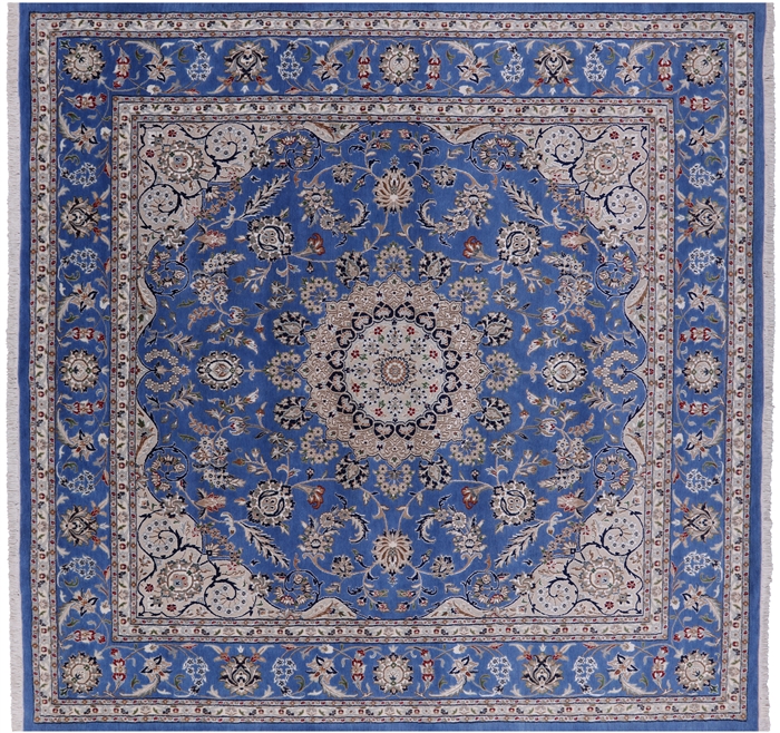 Square Wool & Silk Persian Nain Hand-Knotted Rug