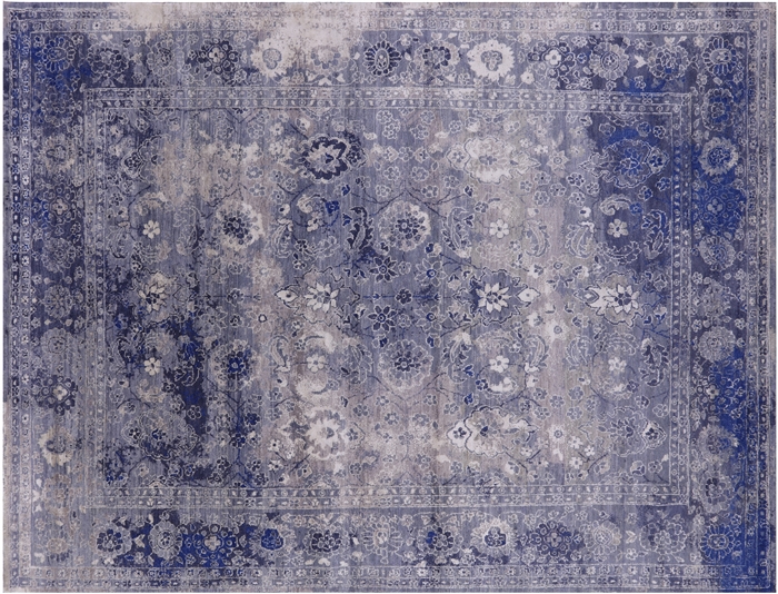 Hand-Knotted Persian Tabriz Wool & Silk Rug