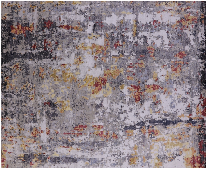 Abstract Wool & Silk Hand-Knotted Rug