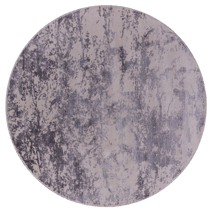 Round Abstract Wool & Silk Hand Knotted Rug