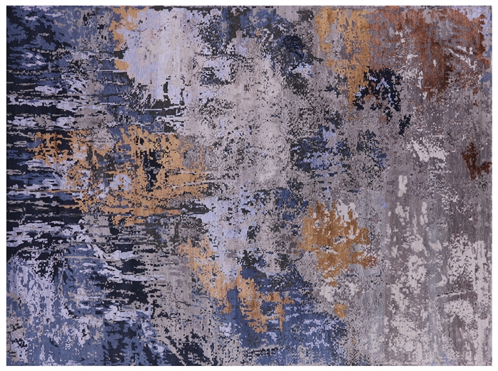 Abstract Wool & Silk Hand-Knotted Rug