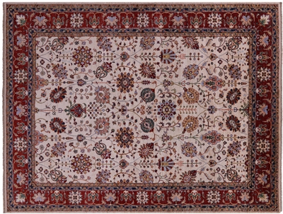Ivory 9' 0" X 11' 10" Hand Knotted Persian Tabriz Wool Rug - Q7727