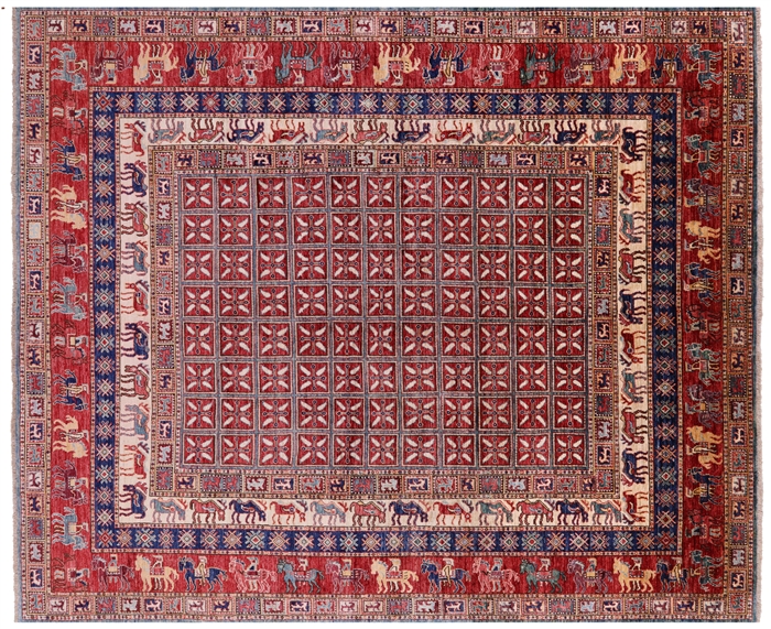 Antiqued Pazyryk Historical Design Handmade Wool Rug