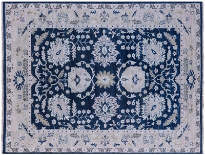 Blue Turkish Angora Oushak Hand Knotted Wool Rug 9' 0" X 12' 0" - Q8758
