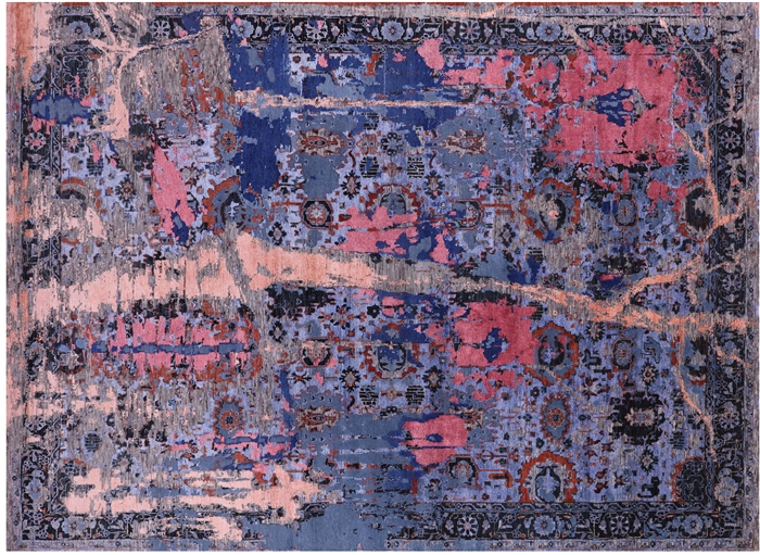 Hand-Knotted Wool & Silk Abstract Rug