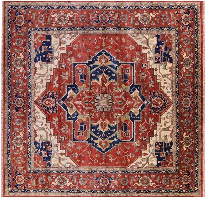 Square Heriz Serapi Hand Knotted Wool Rug