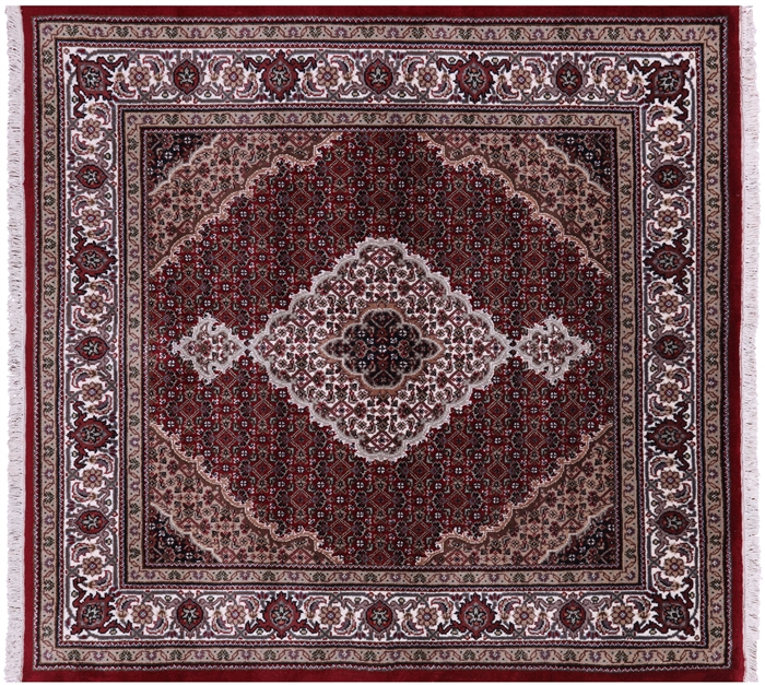 Square Hand Knotted Persian Tabriz Wool & Silk Rug