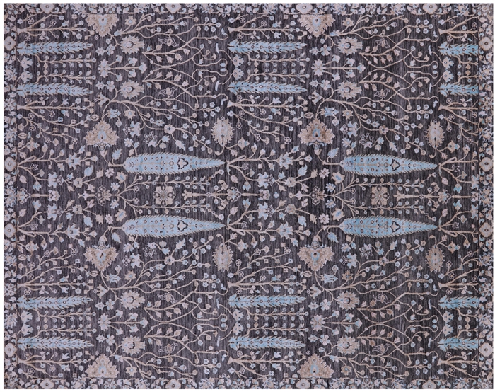 Wool & Silk Persian Ziegler Hand-Knotted Rug