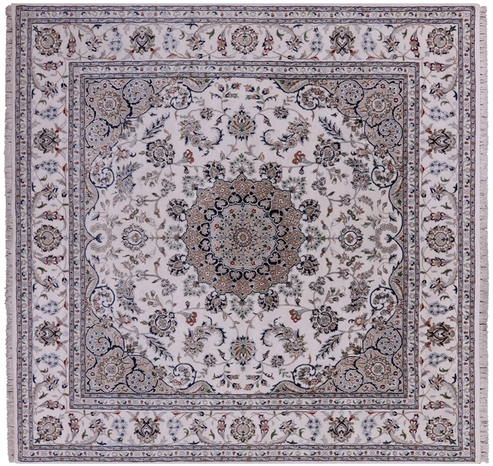 Square Wool & Silk Persian Nain Handmade Rug