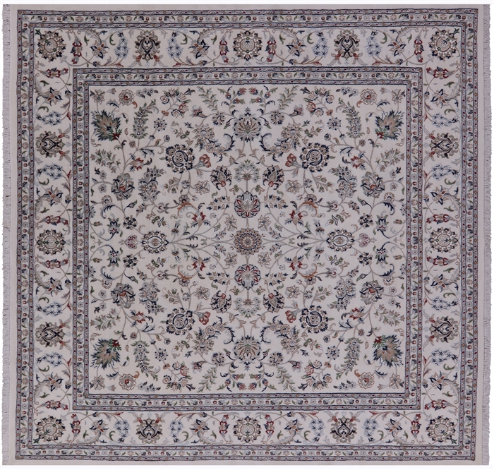 Square Hand Knotted Persian Nain Wool & Silk Rug