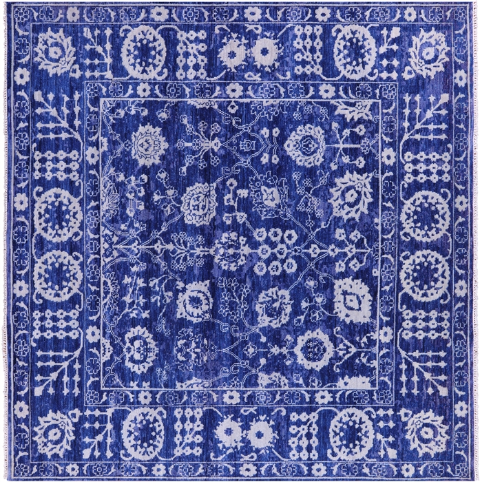 Square Turkish Oushak Hand-Knotted Wool Rug