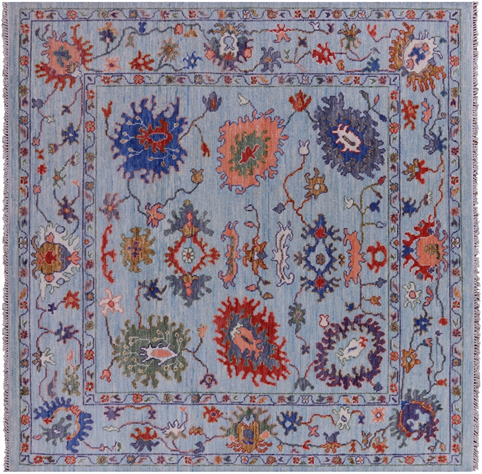 Square Handmade Turkish Oushak Wool Rug