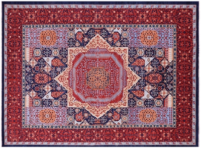 Hand-Knotted Mamluk Geometric Wool Rug