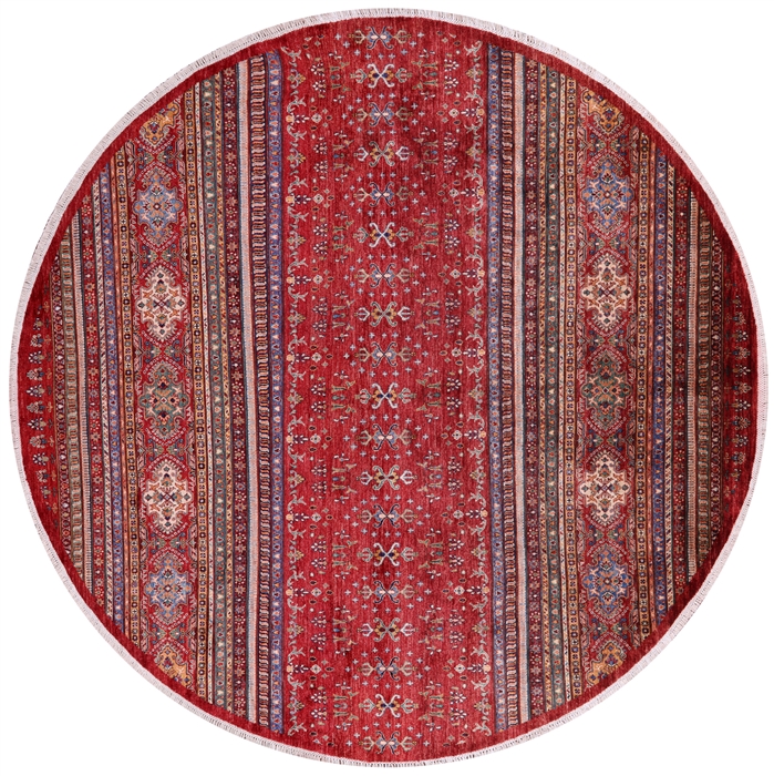 Round Handmade Khorjin Super Kazak Wool Rug