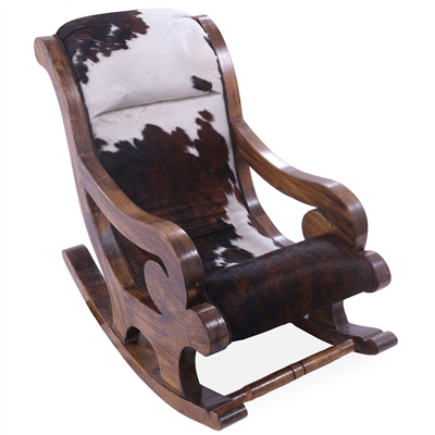 Hair-On Cowhide Wooden Rocking Chair