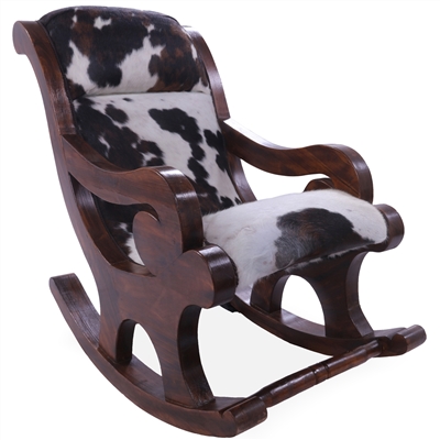 Hair-On Cowhide Wooden Rocking Chair