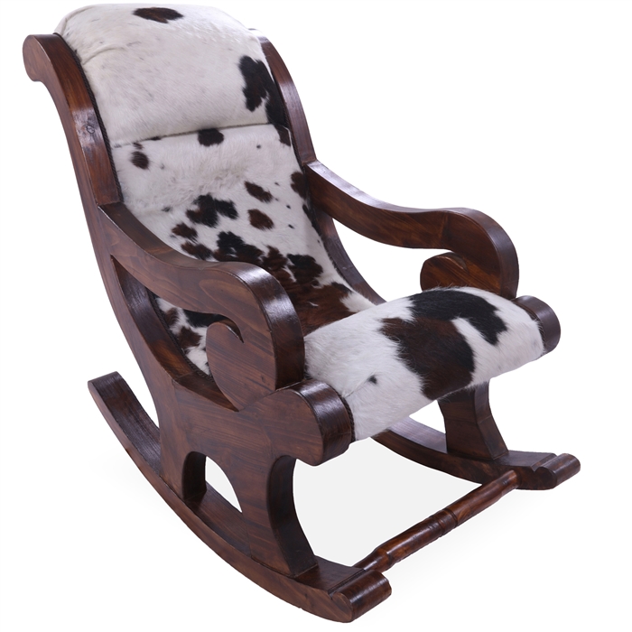 Hair-On Cowhide Wooden Rocking Chair