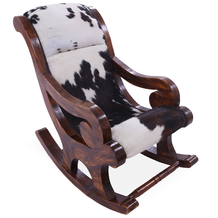 Hair-On Cowhide Wooden Rocking Chair