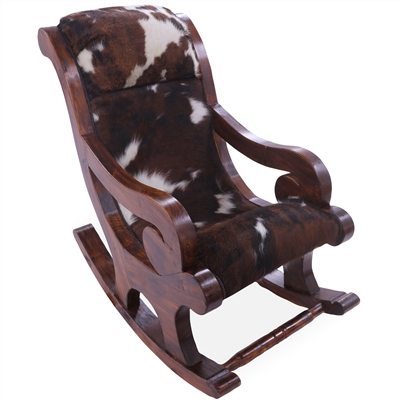 Hair-On Cowhide Wooden Rocking Chair