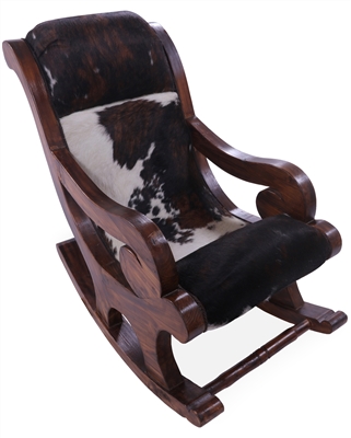 Hair-On Cowhide Wooden Rocking Chair