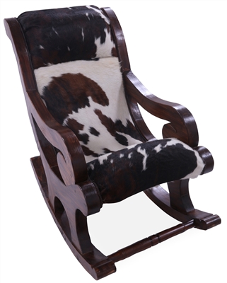 Hair-On Cowhide Wooden Rocking Chair