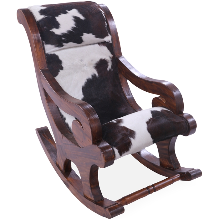 Hair-On Cowhide Wooden Rocking Chair