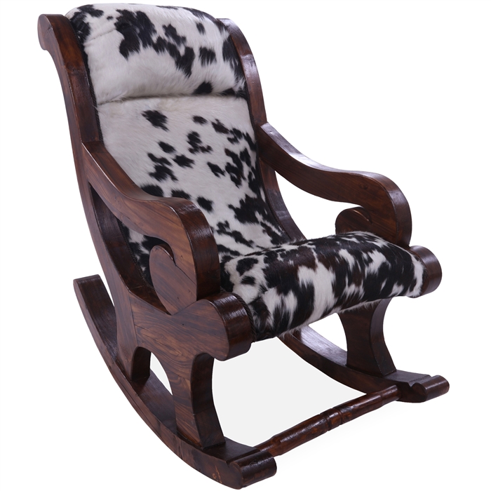 Hair-On Cowhide Wooden Rocking Chair