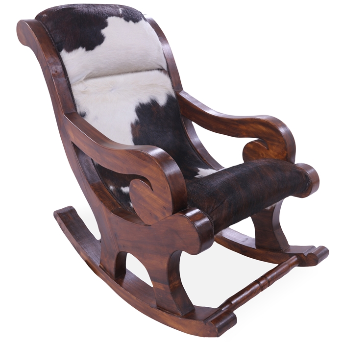 Hair-On Cowhide Wooden Rocking Chair