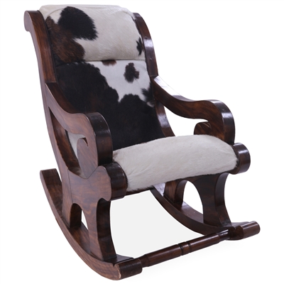 Hair-On Cowhide Wooden Rocking Chair