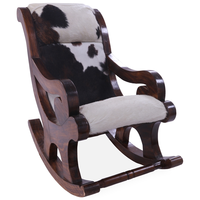 Hair-On Cowhide Wooden Rocking Chair