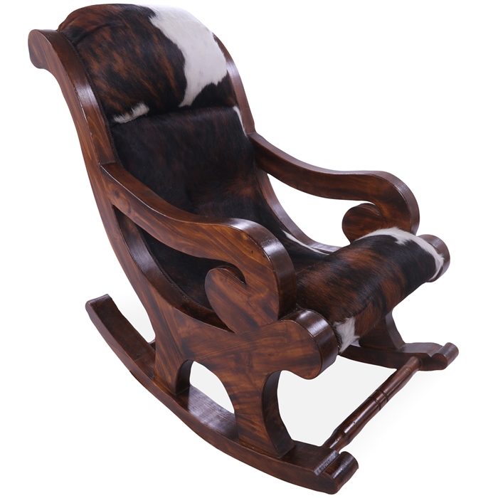 Hair-On Cowhide Wooden Rocking Chair