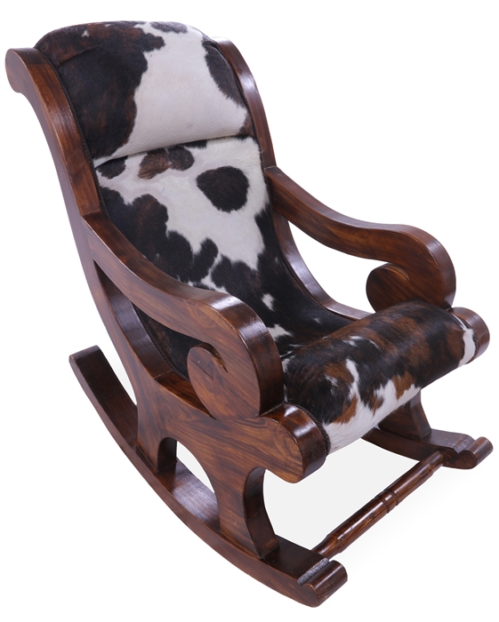 Hair-On Cowhide Wooden Rocking Chair