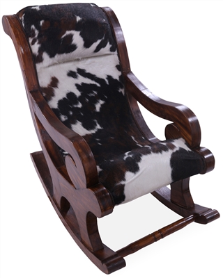 Hair-On Cowhide Wooden Rocking Chair