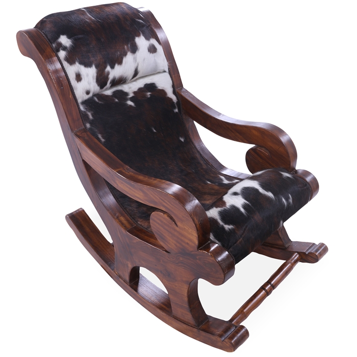 Hair-On Cowhide Wooden Rocking Chair