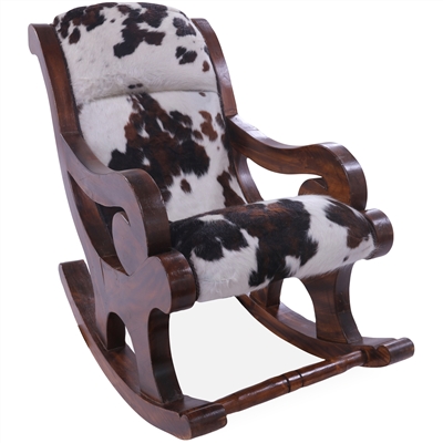 Hair-On Cowhide Wooden Rocking Chair