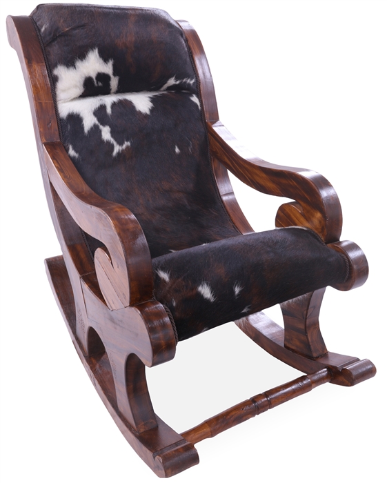 Hair-On Cowhide Wooden Rocking Chair