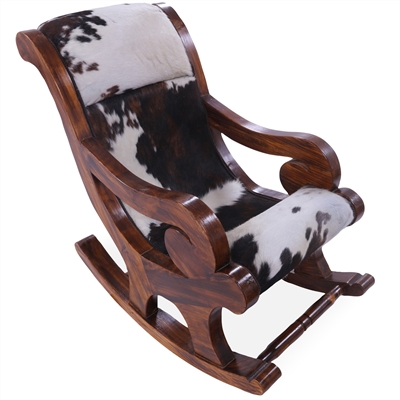 Hair-On Cowhide Wooden Rocking Chair