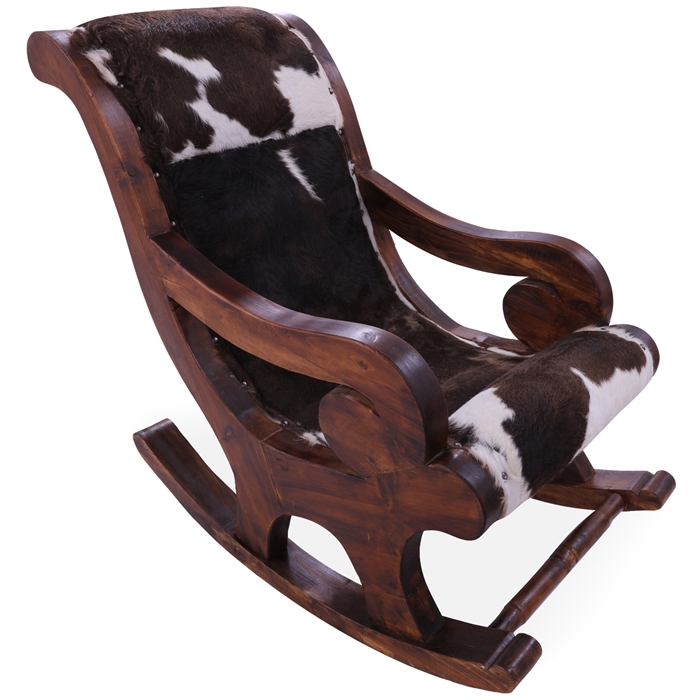 Hair-On Cowhide Wooden Rocking Chair