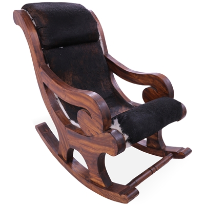 Hair-On Cowhide Wooden Rocking Chair