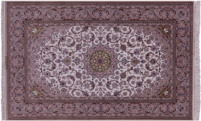 Hand Knotted Signed Persian Isfahan Wool & Silk Rug