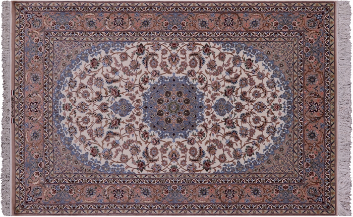 Hand Knotted Wool & Silk Signed Persian Isfahan Area Rug