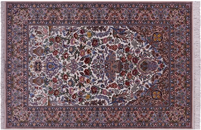 Hand Knotted Signed Isfahan Wool & Silk Persian Rug