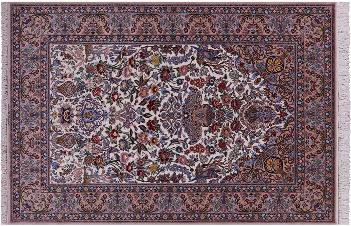 Hand Knotted Signed Isfahan Wool & Silk Persian Rug