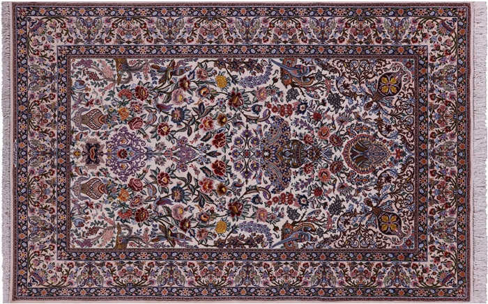 Persian Isfahan Signed Hand Knotted Wool & Silk Rug