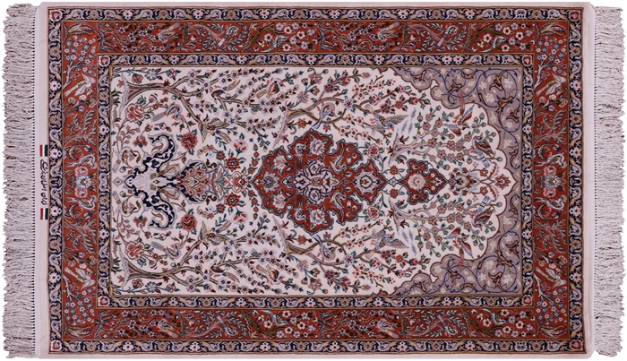 Signed Hand Knotted Persian Isfahan Wool & Silk Area Rug
