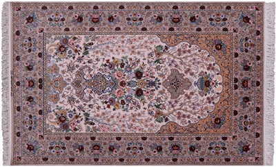Signed Hand Knotted Wool & Silk Persian Isfahan Rug