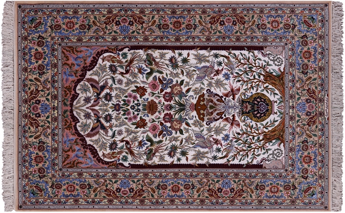 Signed Persian Isfahan  Hand Knotted Wool & Silk Area Rug