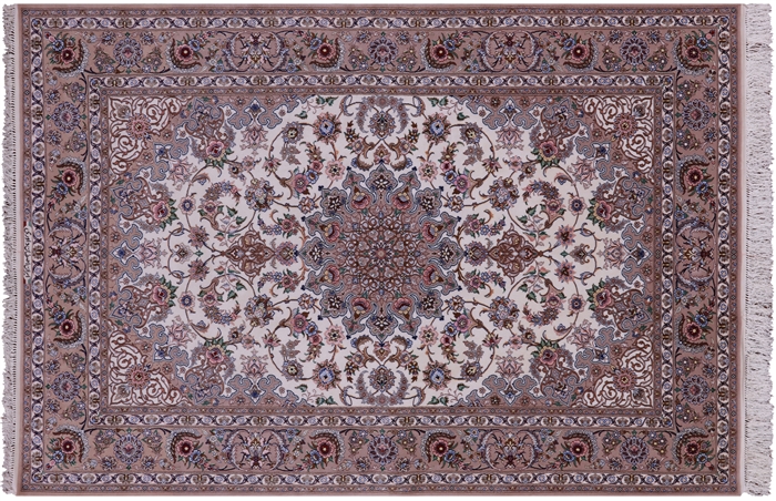 Signed Persian Isfahan Wool & Silk Area Rug